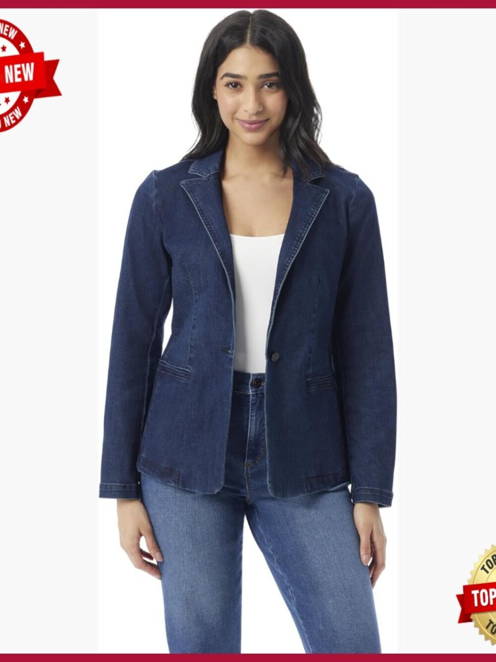 Single Button Front Fitted Blazer with Notch Collar and Welt Pockets
